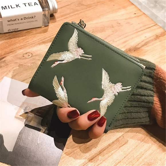 Beautiful Mini Vegan Leather Wallet Flamingo Green - Picture 5 of 7
